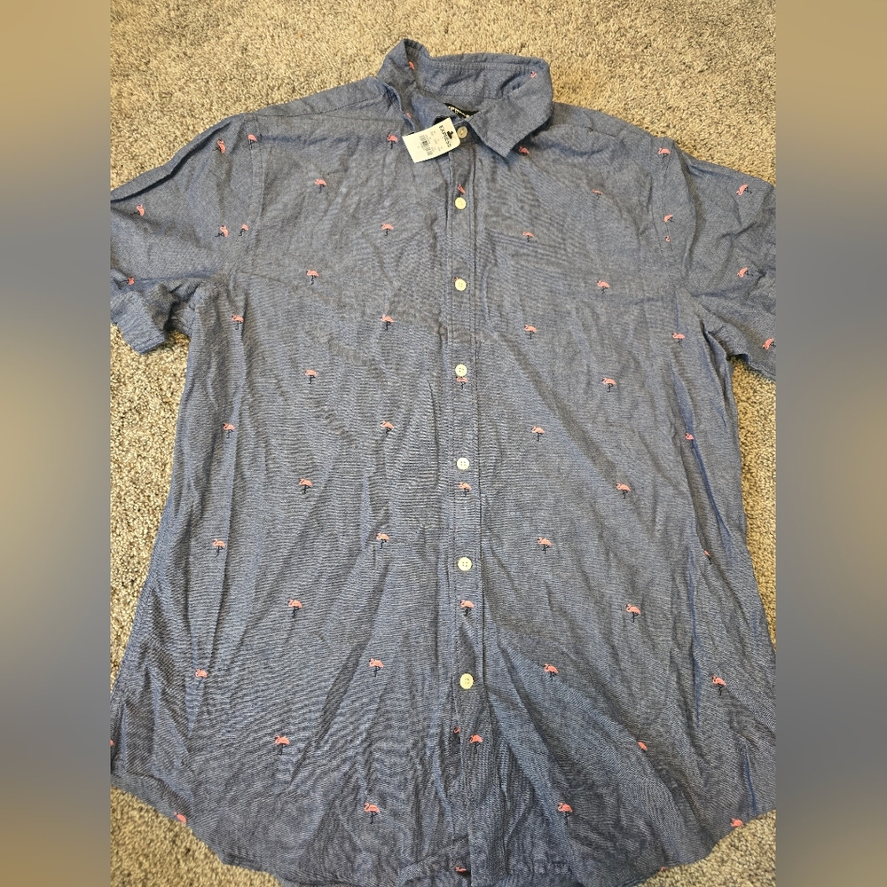 NWT Men's Express Blue Flamingo Casual Button Down Shirt